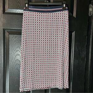 Max Studio Skirt Size L Red Blue Abstract Stretch Casual  Elastic Waist Flare